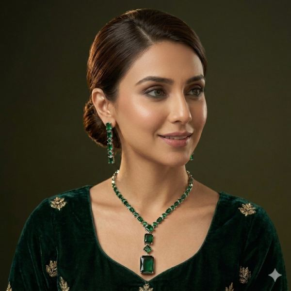 1 Carat Emerald Green Stone Necklace Set – Premium Gold Plated Jewelry for Women | mahnoorjewels.store