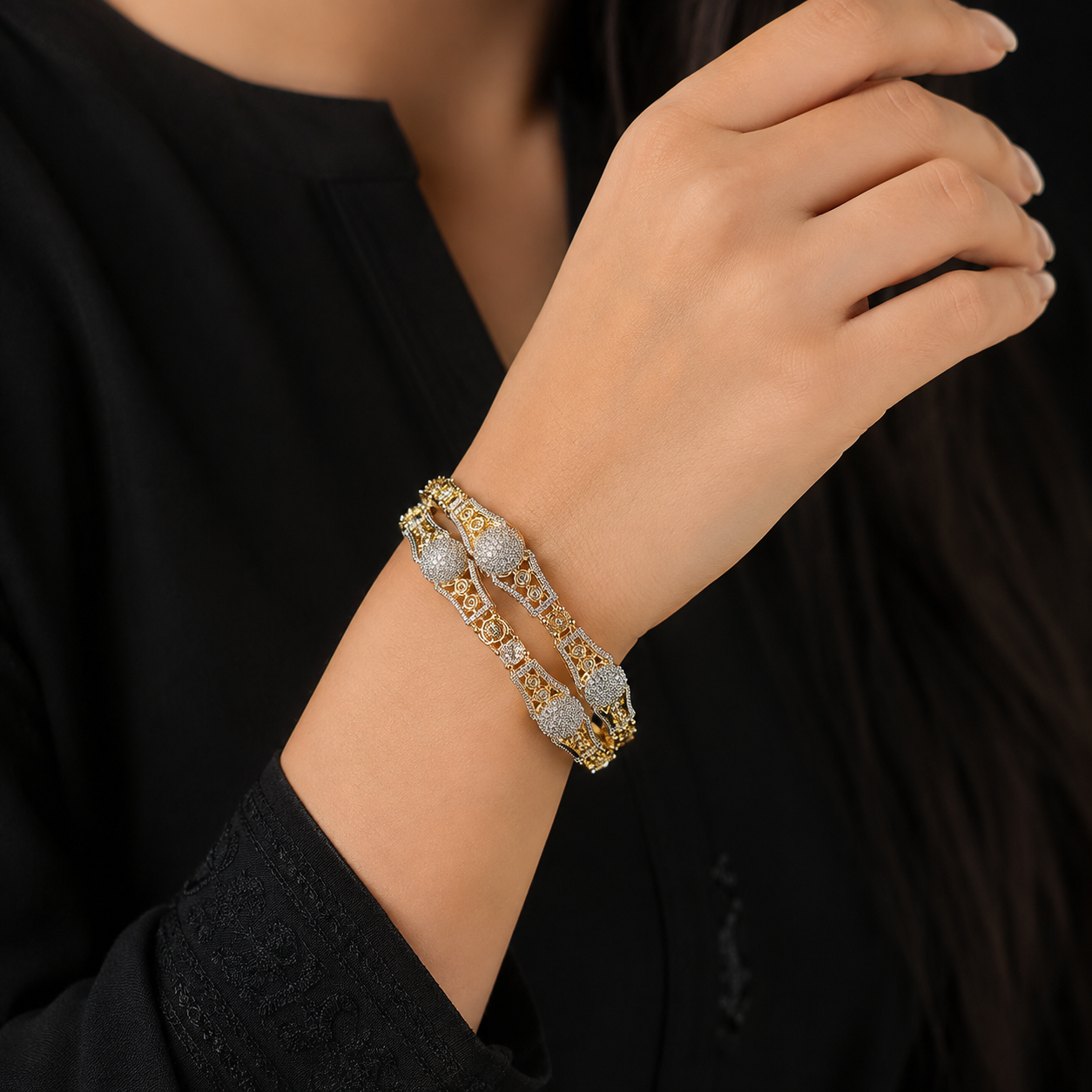 1 Carat Designer Kangans for Women – Luxury Gold & Silver Finish Bangles - Image 2