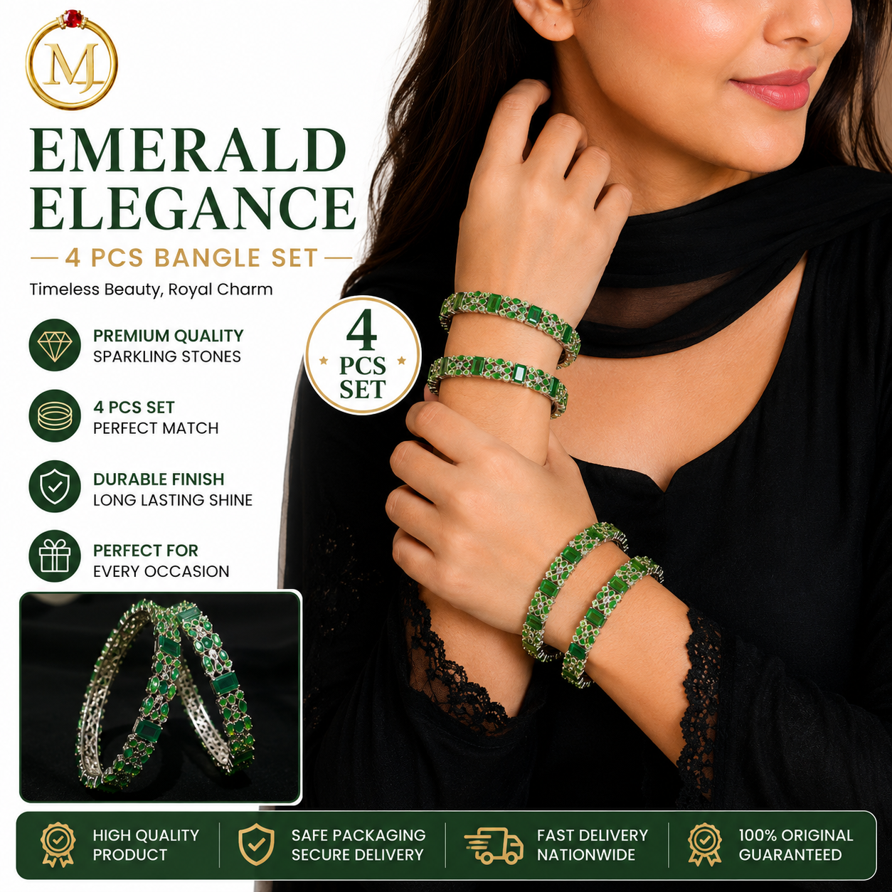 Green Stone Designer Kangans for Women – Artificial Luxury Jewellery Bangles - Image 2