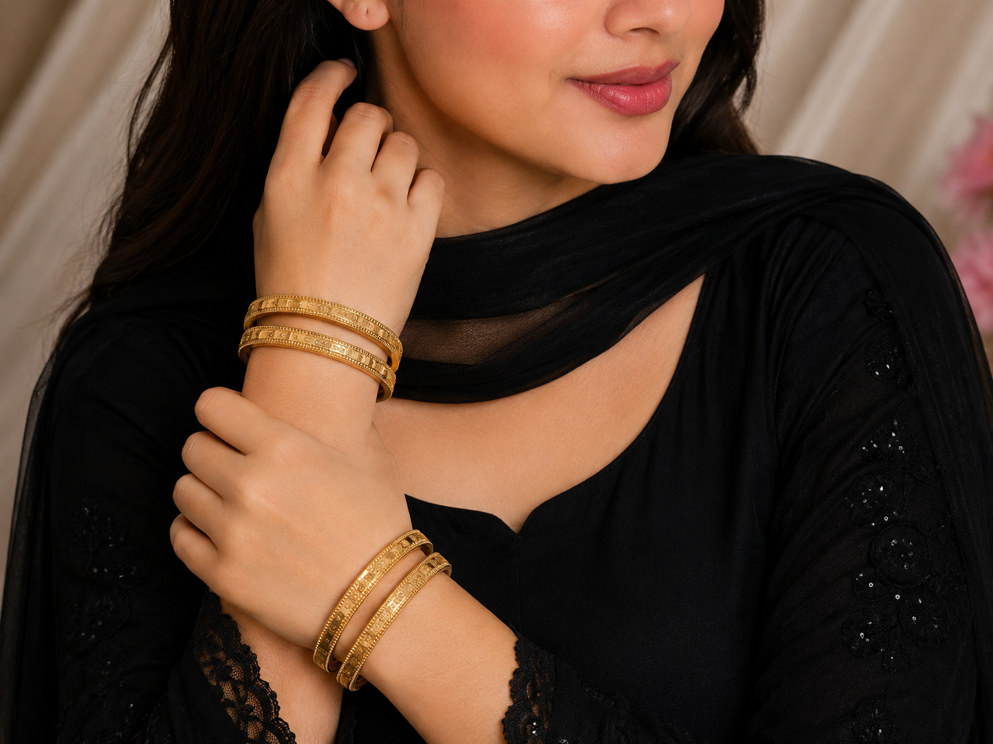 Indian Gola Design Golden Kangans for Women – Artificial Designer Bangles - Image 3